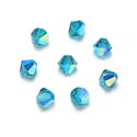 50pcs Preciosa Faceted Bicone Crystal Beads, Blue Zircon AB, 6mm, Hole ID 1mm, Pre-B666