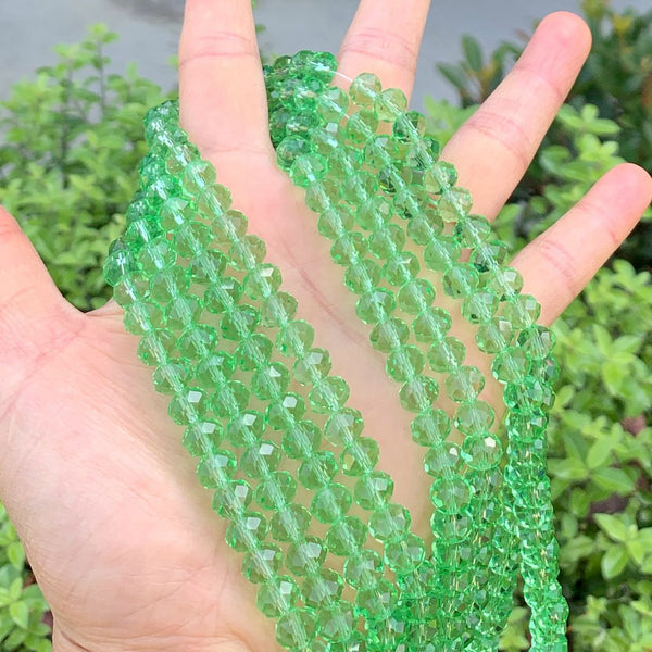 140pcs Creative Club Faceted Rondelle Crystal Glass Beads, Peridot Green, 8x6mm, Hole ID 1.1mm, CCR816