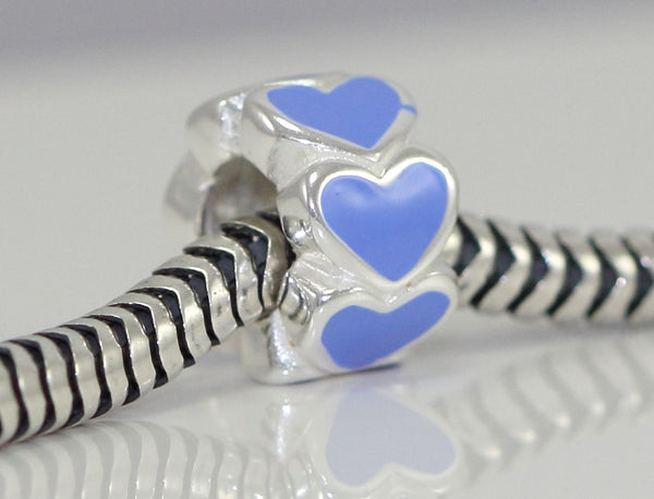 1pc Real 925 Sterling Silver Blue Enamel Love Heart Bead Charm, Compatible with Pandora All Other Charm Bracelet, EC4-B2