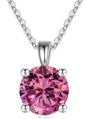 925 Sterling Silver October Birthstone Solitaire Necklace, 8mm/2 Carat Pink Tourmaline Cubic Zirconia CZ, Length Selections: 16 inch/18 inch