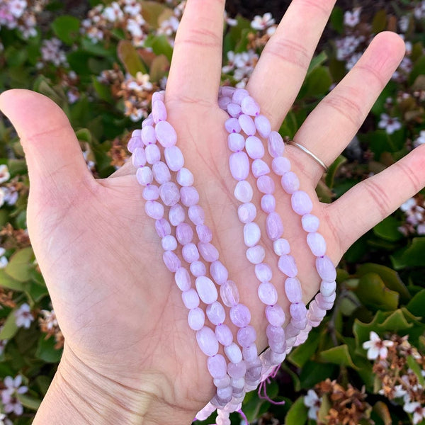 Natural Kunzite Gemstone Oval Tumbled Pebble Beads, Irregular, 6mm to 8mm, Hole ID 1mm, 15 Inch/1 Strand, GZ11-23