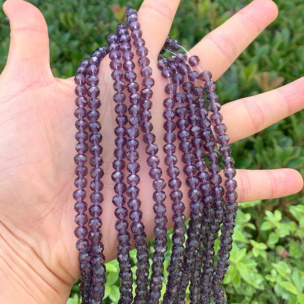 500pcs Creative Club Faceted Rondelle Crystal Glass Beads, Amethyst Purple, 6x4mm, Hole ID 1mm, CCR627