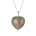 1pc You Are My Only Love Necklace, Natural Unakite Jasper Gemstone Large Heart Pendant, 18 Inch Surgical Stainless Steel Chain, GGP8-6