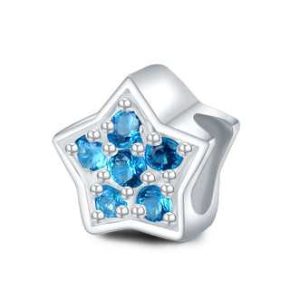 1pc 925 Sterling Silver Star Charm December Birthstone Bead Charm, Blue Zircon Cubic Zirconia CZ, 10x9.5mm, Hole ID 4.5mm, EC1-K12