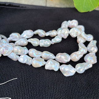 15 Inch AAA Grade High Luster Natural Baroque Pearl Beads, Irregular White Cultured Freshwater Flameball Teardrop Pearls, Large 17mm-28mm Flameball Pearls, Hole ID 1mm, PA3-28