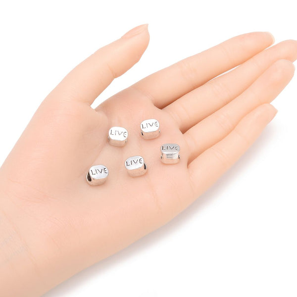 20pcs Live Love Large Hole Beads, Hole ID 4.5mm, Antique Silver, Zinc Alloy Metal, MEC-C13