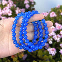1 Strand Stretch Natural Blue Agate Beaded Gemstone Bracelet, 8mm Bead, Length Selections: 7 inch/7.5 inch/8 inch/8.5 inch