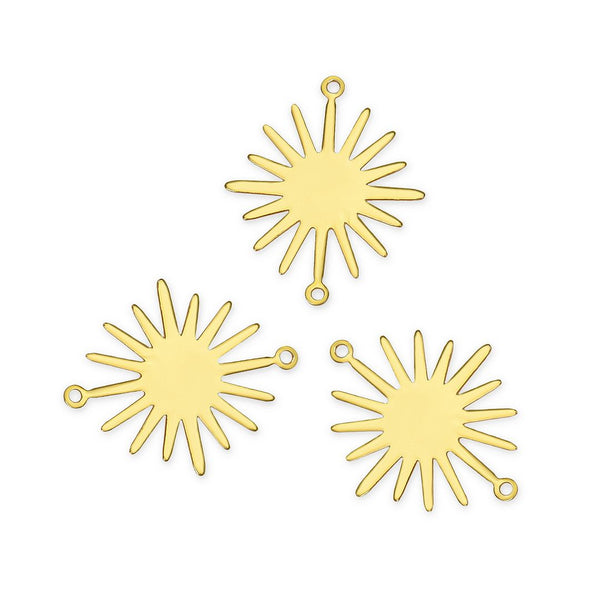 10pcs 26.5mm 2-Hole Sun Links, Tarnish Resistant, 18K Yellow Gold Plated Brass, BFW-C8