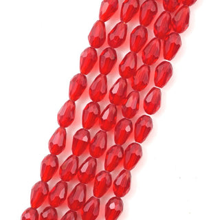 120pcs Creative Club Faceted Teardrop Crystal Glass Beads, Center Drilled, Light Siam Red, 12x8mm, Hole ID 1mm, CCT-1206