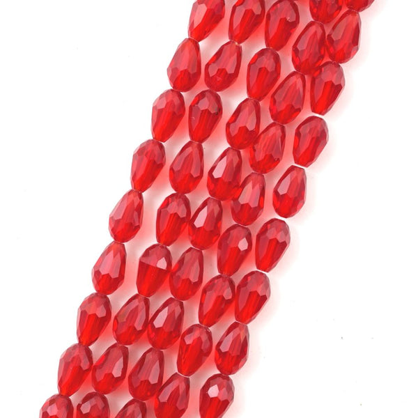 120pcs Creative Club Faceted Teardrop Crystal Glass Beads, Center Drilled, Light Siam Red, 12x8mm, Hole ID 1mm, CCT-1206