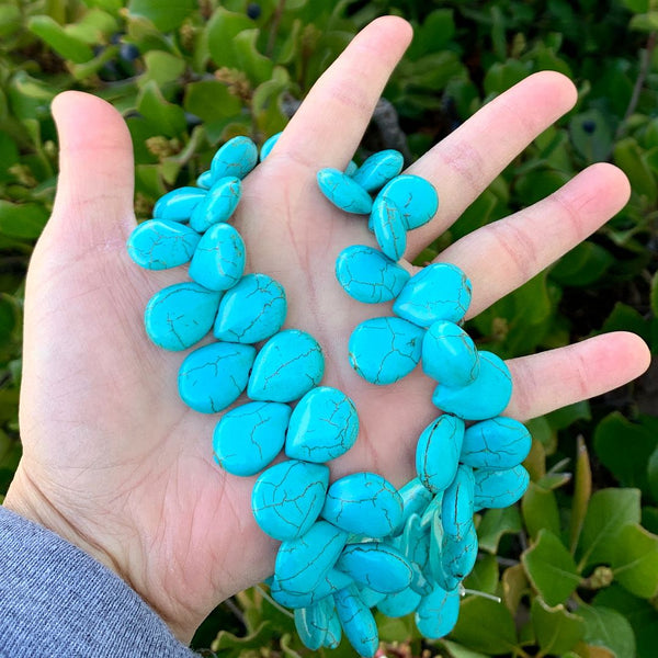 15 Inch Natural Turquoise Blue Howlite Gemstone Teardrop Briolette Drop Beads, Top Drilled, 20x15mm, Hole ID 1mm, GR-T4