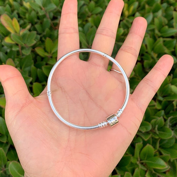 1pc 925 Sterling Silver 3mm Snake Chain Charm Bracelet, Snap Lock Barrel Clasp, Length Selections: 7 inch/7.5 inch/8 inch/8.5 inch