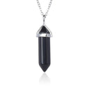 1pc Natural Black Crystal Gemstone Pendant Necklace, 18 Inch Surgical Stainless Steel Chain, GGP-C15