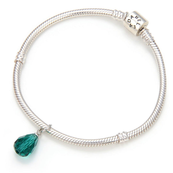 5pcs May Birthstone Charm Drops, 10mm Emerald Green Austrian Teardrop Crystal Beads, Sterling Silver Plated Open Jump Rings, BR6-5