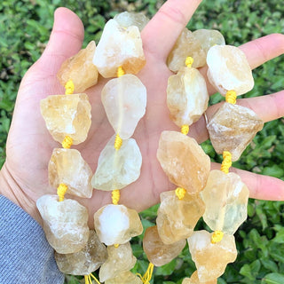 Natural Raw Yellow Citrine Crystal Gemstone Beads, Large Drilled Rough Nugget Stone, 15 Inch GA-C4