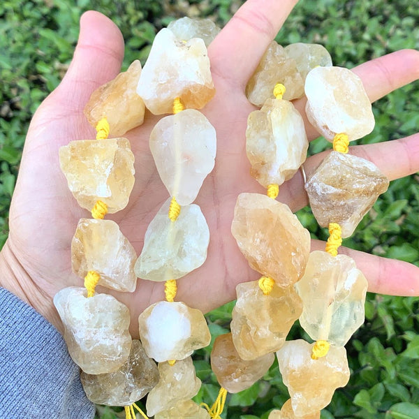 Natural Raw Yellow Citrine Crystal Gemstone Beads, Large Drilled Rough Nugget Stone, 15 Inch GA-C4