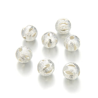 100pcs Sparkle Filgree Stardust Round Beads, Sterling Silver Plated Brass, Size Selections: 6mm/8mm/10mm