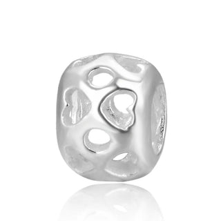 5pcs 925 Sterling Silver Large Hole Heart Pattern Round Beads, 7.5mm, Hole ID 3.8mm, SS59