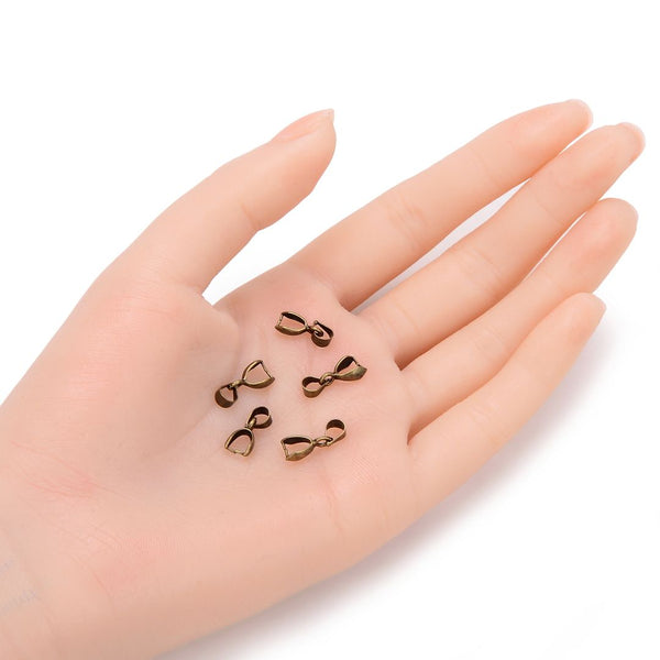 50pcs Pendant Clasp Pinch Bail Clip, Antique Bronze Plated Brass, Size Selections: 15mm/18mm/20mm