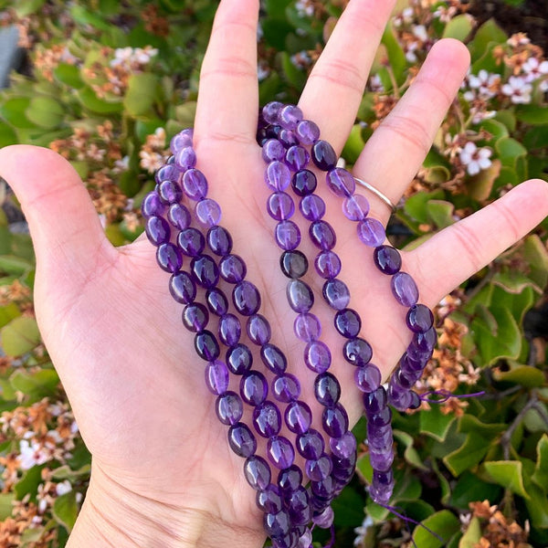 Natural Amethyst Purple Crystal Gemstone Oval Tumbled Pebble Beads, Irregular, 7mm to 12mm, Hole ID 1mm, 15 Inch/1 Strand, GZ12-14