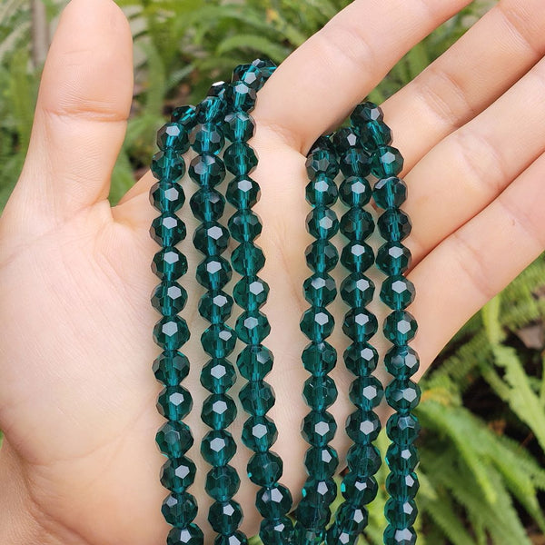 140pcs Creative Club Faceted Round Crystal Glass Beads, Emerald Green, 8mm, Hole ID 1mm, CC2R824
