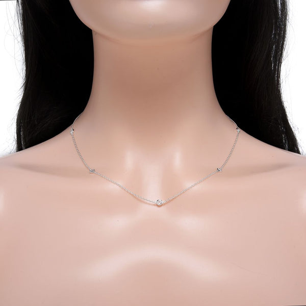 1pc 925 Sterling Silver BTY Station Cubic Zirconia Diamond Bezel Cable Chain Necklace, 4mm Bezel, Length Selections: 18 inch/20 inch/22 inch