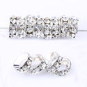 50pcs Grade A Large Hole Crystal Rhinestone Rondelle Beads, Sterling Silver Plated Brass, 8mm, Hole ID 3.5mm, CF5-8