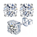 1 Pair 925 Sterling Silver April Birthstone Round Cut Stud Earrings, 8mm/2 Carat Cubic Zirconia CZ Diamond Stone, SSE49-4
