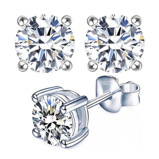 1 Pair 925 Sterling Silver April Birthstone Round Cut Stud Earrings, 8mm/2 Carat Cubic Zirconia CZ Diamond Stone, SSE49-4
