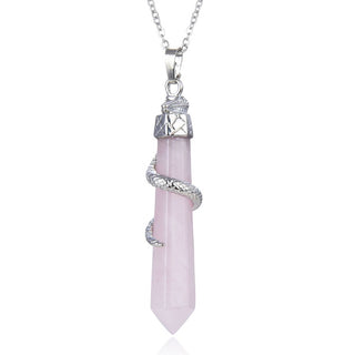 1pc Natural Pink Rose Quartz Hexagonal Pile Gemstone Pendant Necklace, 18 Inch Surgical Stainless Steel Chain, GGP-D8