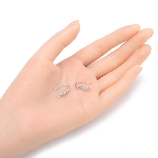4pcs 925 Sterling Silver Fancy Earring Hooks, 12 Cubic Zirconia CZ, Tarnish Resistant Rhodium Plated, 16mm, SS463