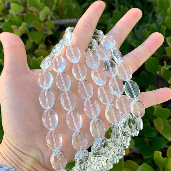 50pcs Creative Club Faceted Flat Oval Crystal Beads, Crystal Clear, 16x12mm/Large, Hole ID 1.1mm, CCO-1