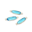 10pcs Grade A March Aquamarine Blue Rectangle Bar Birthstone Links, 18K Yellow Gold Plated Brass, 21x7mm, CCP9-G3