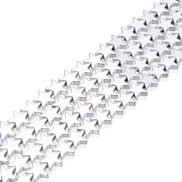 Grade A Natural Hematite Gemstone Star Beads, Silver Plated, 15 Inch/1 Strand, 8mm, Hole ID 1mm, GFC-G2