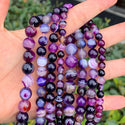 AAA Natural Banded Purple Agate Gemstone Round Beads, 15 Inch/1 Strand, Size Selections: 4mm/6mm/8mm/10mm