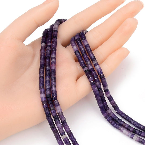 Natural Purple Mica Phosphosiderite Gemstone Heishi Tube Rondelle Beads, 4x2mm/Small, Hole ID 0.9mm, 14.5 Inch/1 Strand, GH-C15