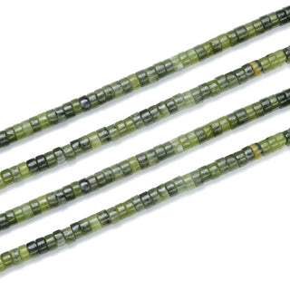 Natural Green Jade Gemstone Heishi Tube Rondelle Beads, 4x2mm/Small, Hole ID 0.9mm, 14.5 Inch/1 Strand, GH-C18