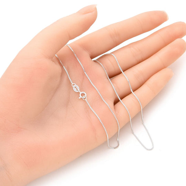 1pc 925 Sterling Silver Box Link Chain Necklace, 0.8mm, Strong Thin Small, 18 inch, SW21-18