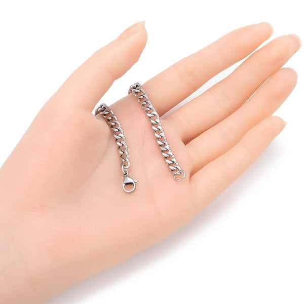 5pcs 304 Stainless Steel 5mm Diamond-Cut Cuban Curb Chain Necklaces (18 Inch/20 Inch/22 Inch)