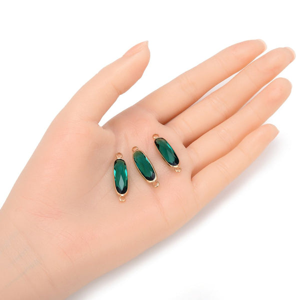 10pcs Grade A May Emerald Green Rectangle Bar Birthstone Links, 18K Yellow Gold Plated Brass, 21x7mm, CCP9-G5