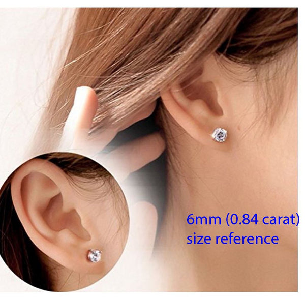 1 Pair 925 Sterling Silver December Birthstone Round Cut Stud Earrings, 6mm/0.84 Carat Cubic Zirconia CZ Blue Zircon Stone, SSE48-12