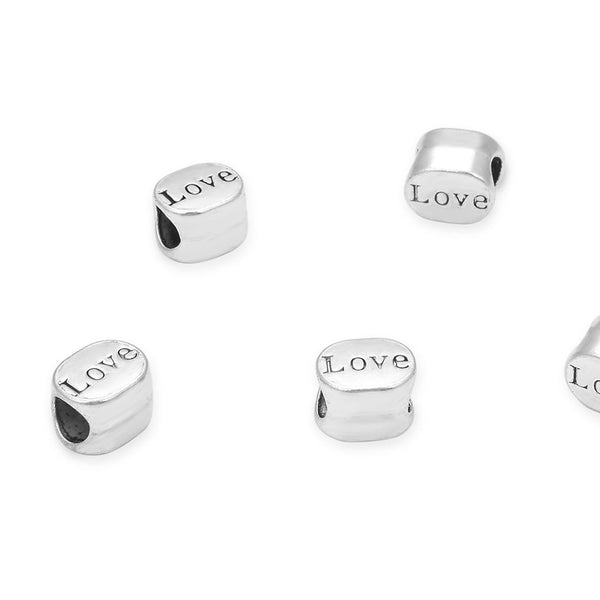 20pcs Love Large Hole Beads, Hole ID 4.5mm, Antique Silver, Zinc Alloy Metal, MEC-C12