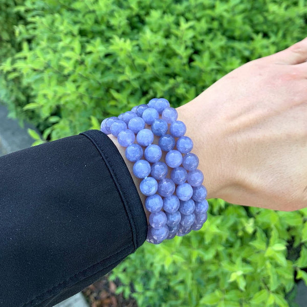 1 Strand Stretch Natural Opague Tanzanite Quartz Beaded Gemstone Bracelet, 8mm Bead, Length Selections: 7 inch/7.5 inch/8 inch/8.5 inch