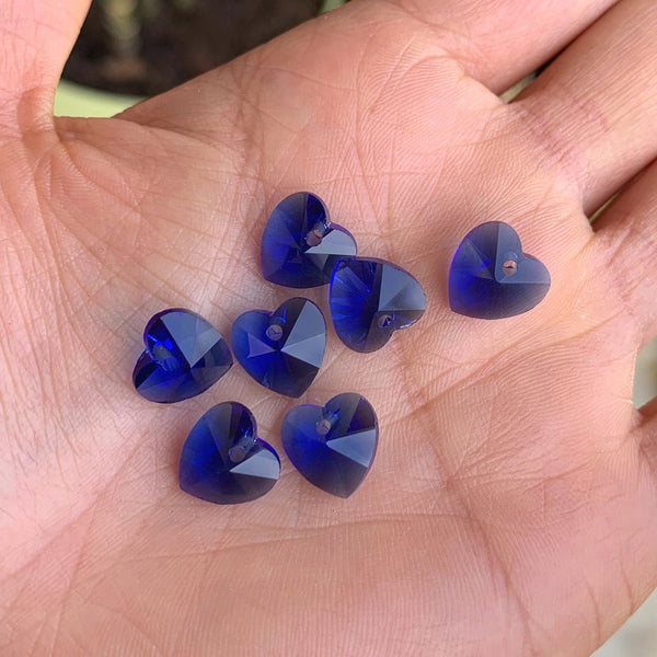 20pcs Top Drilled Valentine Heart Drop Crystal Beads, September Sapphire Blue Birthstone Beads, 10mm, Hole ID 1mm, BB15-9