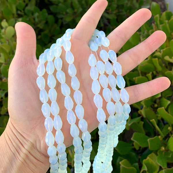 120pcs Creative Club Faceted Teardrop Crystal Glass Beads, Center Drilled, White Opal, 12x8mm, Hole ID 1mm, CCT-1234