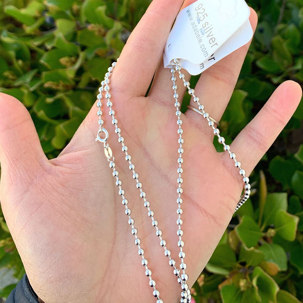 1pc 925 Sterling Silver Ball Link Chain Necklace, Tarnish Resistant Rhodium Plated, 3mm, Thick, Length Selections: 18 inch/20 inch/22 inch