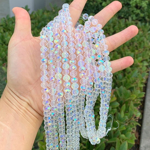 140pcs Creative Club Faceted Rondelle Crystal Glass Beads, Crystal AB, 8x6mm, Hole ID 1.1mm, CCR802