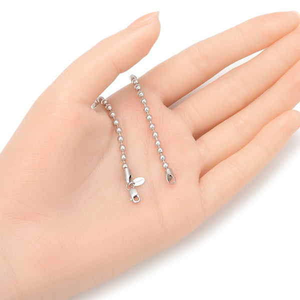 1pc 925 Sterling Silver Beaded Chain Bracelet, 3mm Beads, Tarnish Resistant White Gold Plated, Length Selections: 7 inch/7.5 inch/8 inch