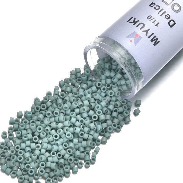30g Miyuki Delica 11/0 Seed Beads, Opaque Matte Glazed Luster Seafoam DB374