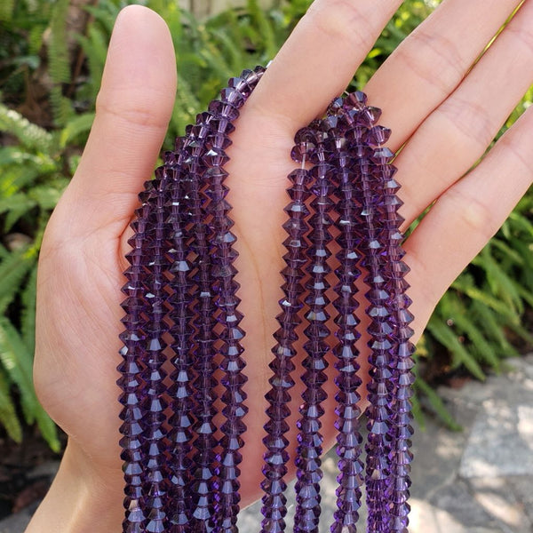 200pcs Creative Club Faceted Flat Bicone Rondelle Crystal Glass Beads #5305, Amethyst Purple, 6x4mm Small, Hole ID 1mm, CC3R627